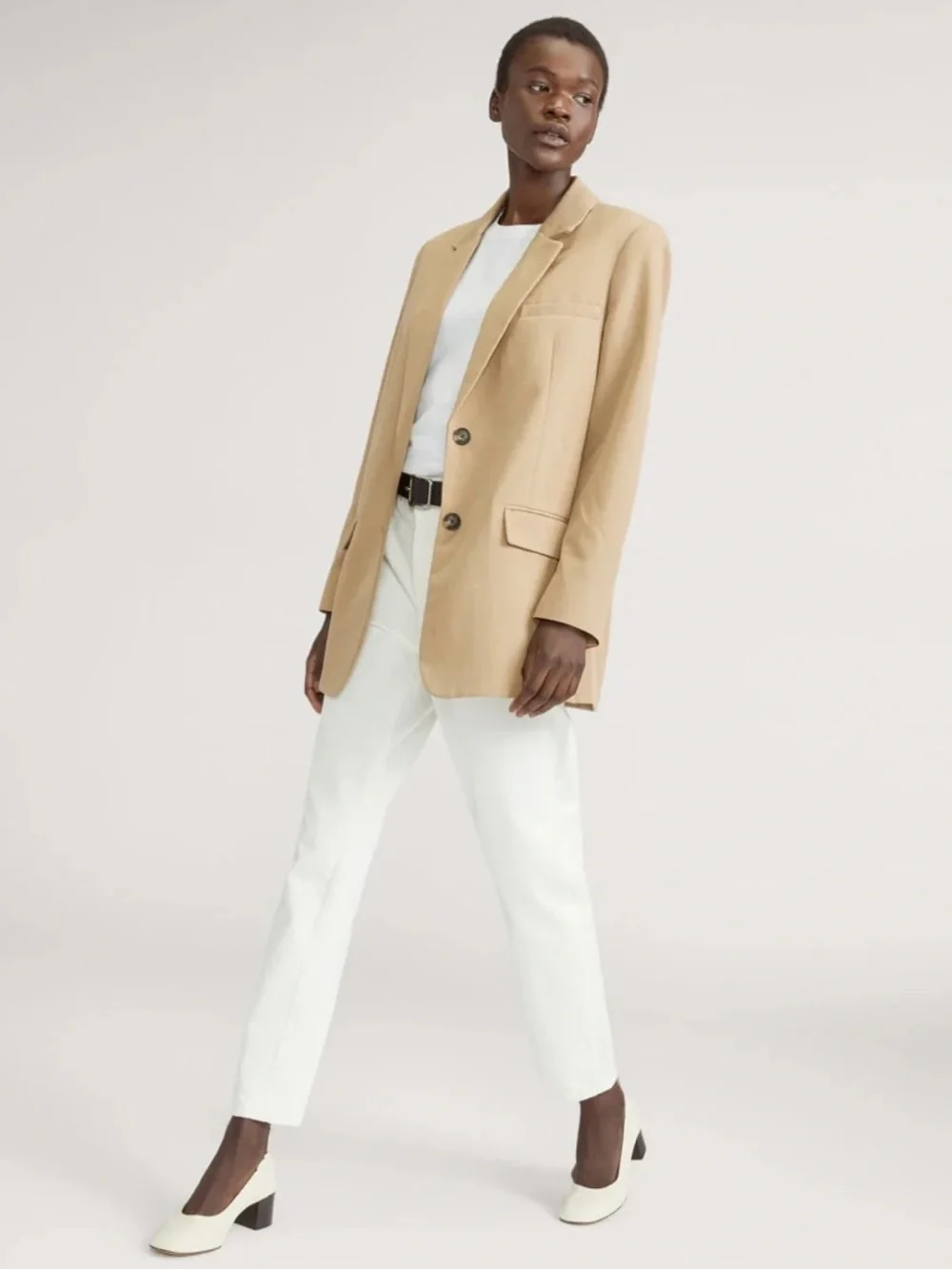 Everlane The Day Heel Bone Leather Block Heel Slip On Size 9 Sustainable NWOB